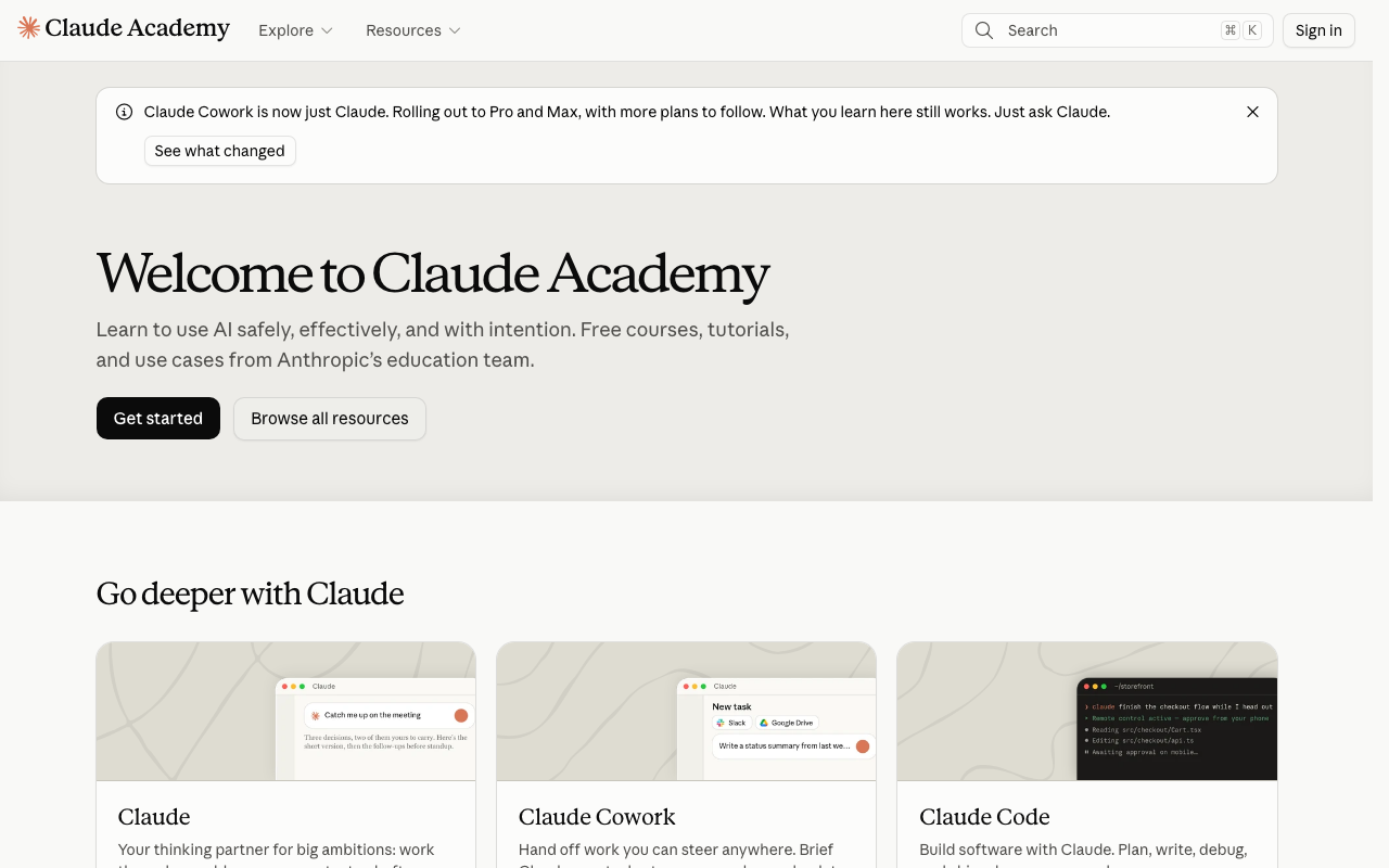 ภาพตัวอย่างหน้า Claude Academy